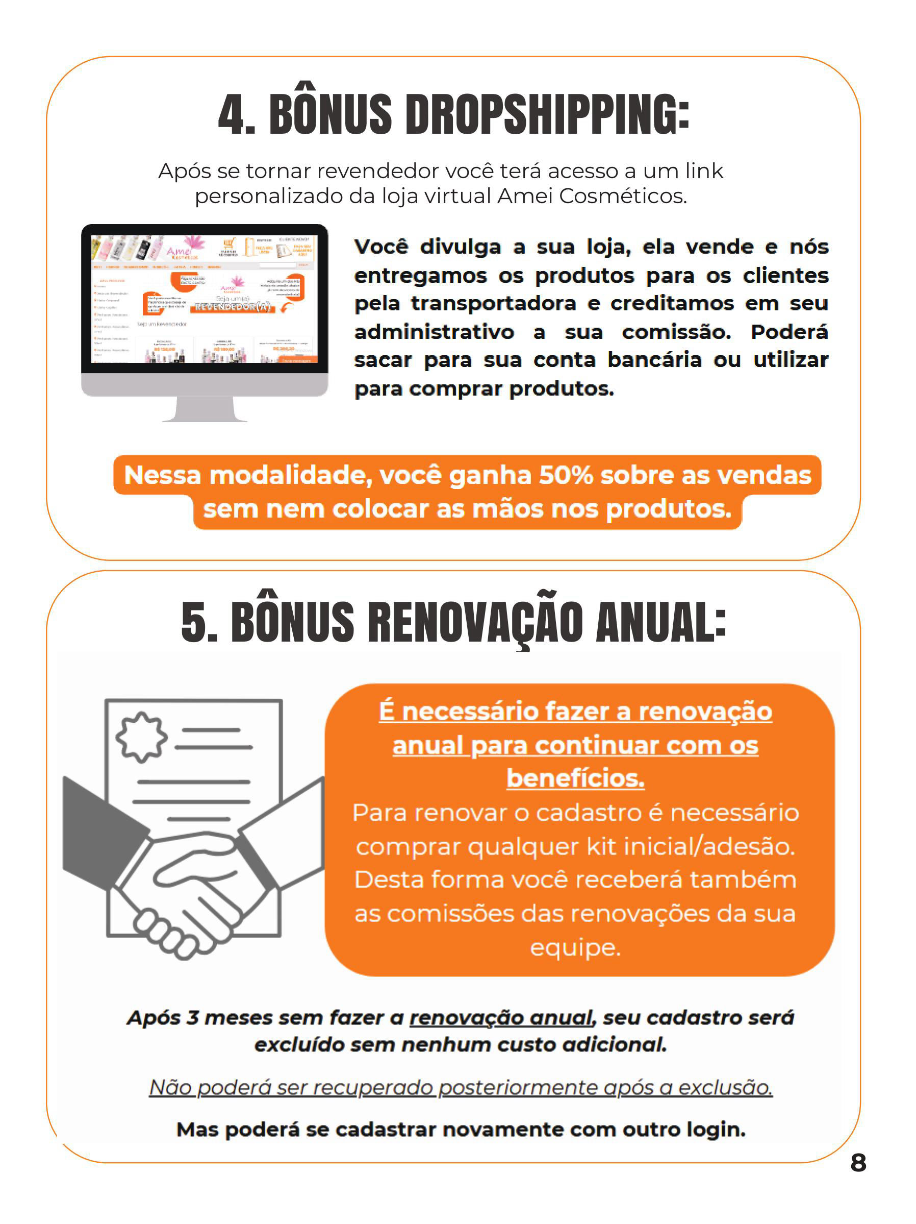 Amei Cosméticos Bônus Dropshipping e Bônus Renovação Anual