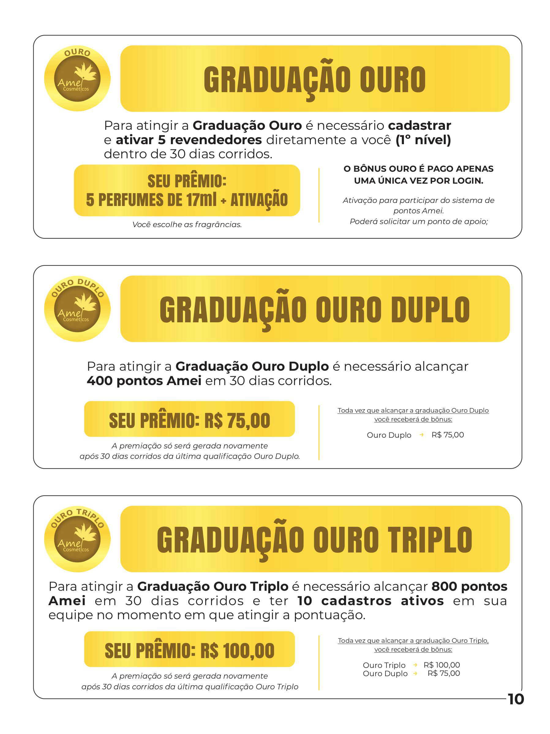 Amei Cosméticos Graduação Ouro - Ouro Duplo - Ouro Triplo